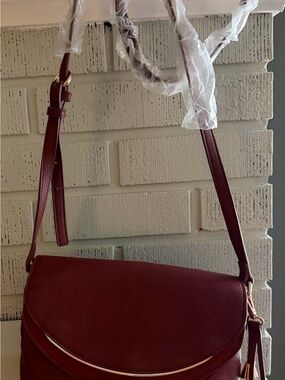 LC Lauren Conrad Burgundy Crossbody with Gold Trim